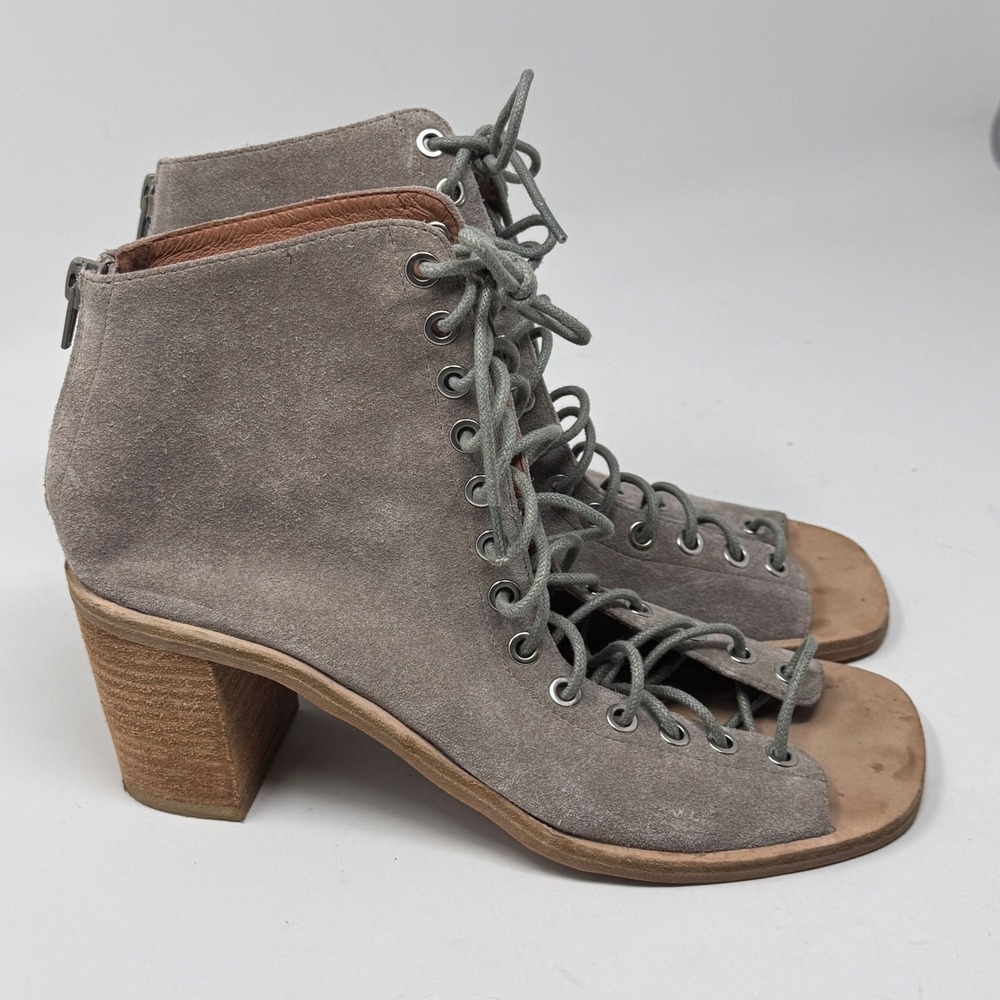 Jeffrey Campbell CORS Suede Lace-Up Peep Toe Booties Taupe Gray Size 10